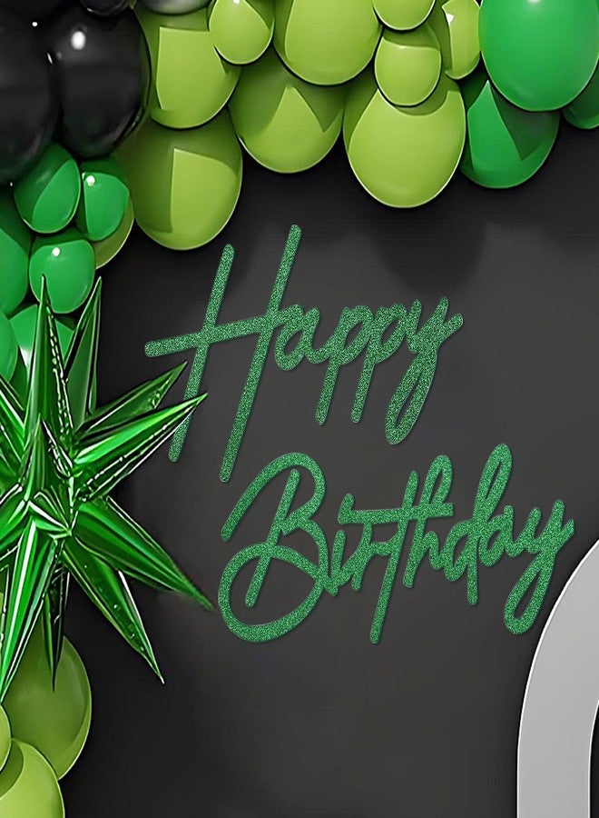 MASTRON Happy Birthday Sign for Backdrop - Glitter Green Felt 'Happy Birthday' Letter Sign for Balloon Arch Backdrop Decorations - Image 1